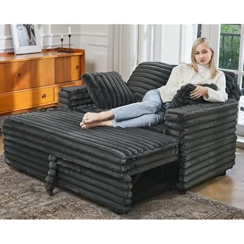 Belffin Upholstered Chaise Lounge Pull Out Sofa Bed with Pillows Couch Bed Sofa Pull Out Couch Sleeper Chair for Living Room Plush Corduroy (Grey) Cover