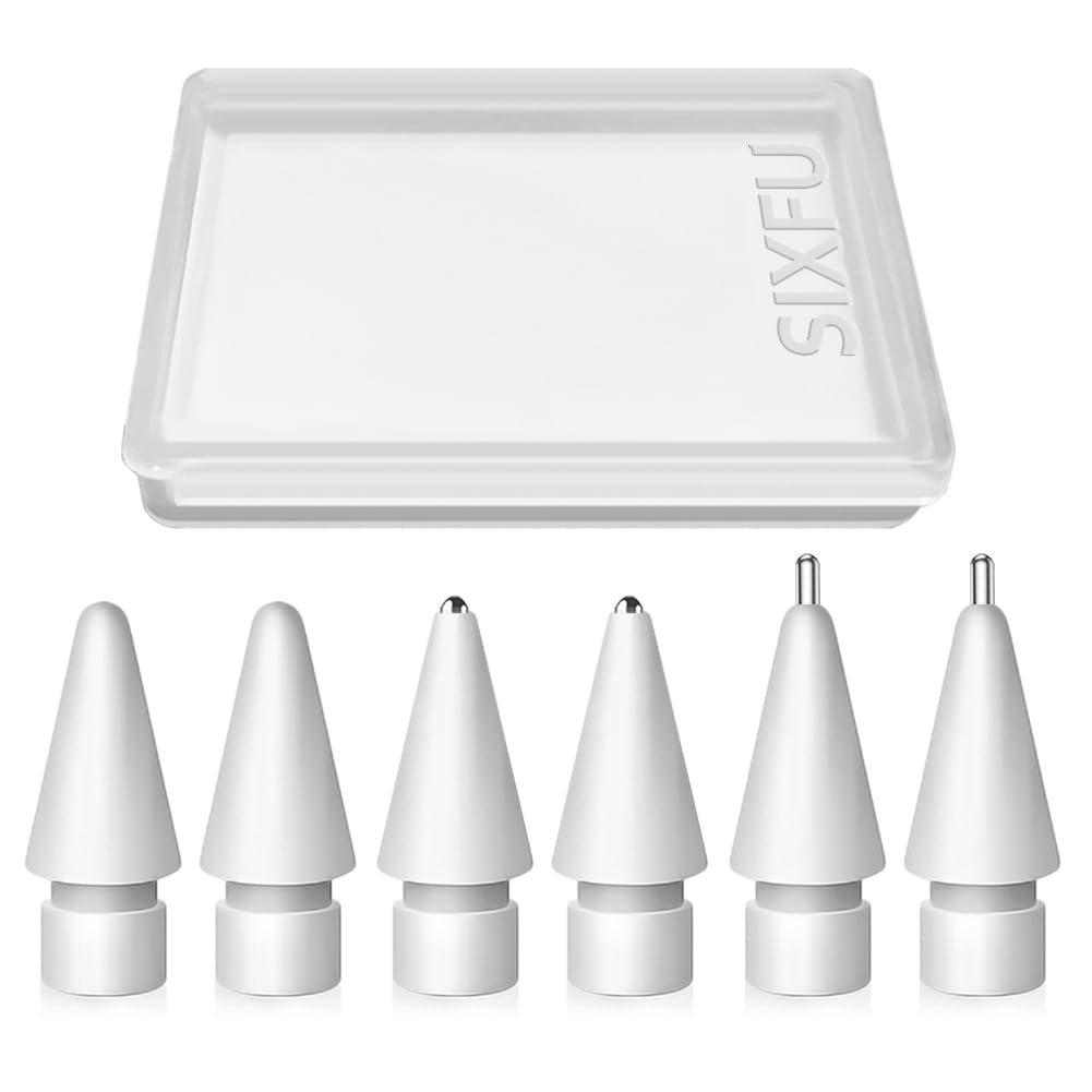 SIXFU Upgraded Replacement Tips for Apple Pencil, Metal Tips Set Precise Control for Apple Pencil USB C/ 2nd/ 1st Gen Apple Pen Nib(6 Pack) White 2 Replacement+2 Pen Like+2 Metal Point tips mix