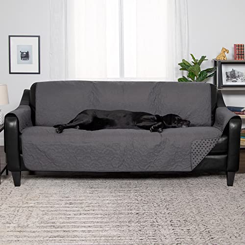 Image of Furhaven Waterproof & Non-Slip Large Sofa /Couch Cover Protector for Dogs, Cats, & Children - Quilted Paw Print Living Room Furniture Cover - Gray, Large Sofa