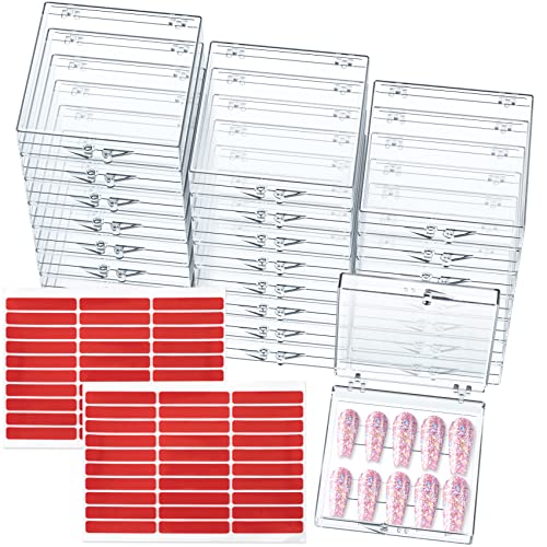 Ancirs 25 Pack Acrylic False Nail Storage Box For Diy Press-On Nails Holder & 60Pcs Double Sided Adhesive Nail Display Tape, Artificial Nail Stand Packaging Organizer Case & Fake Nail Tip Tapes For Nail Art Practice Salon Manicure Craft #TOP13