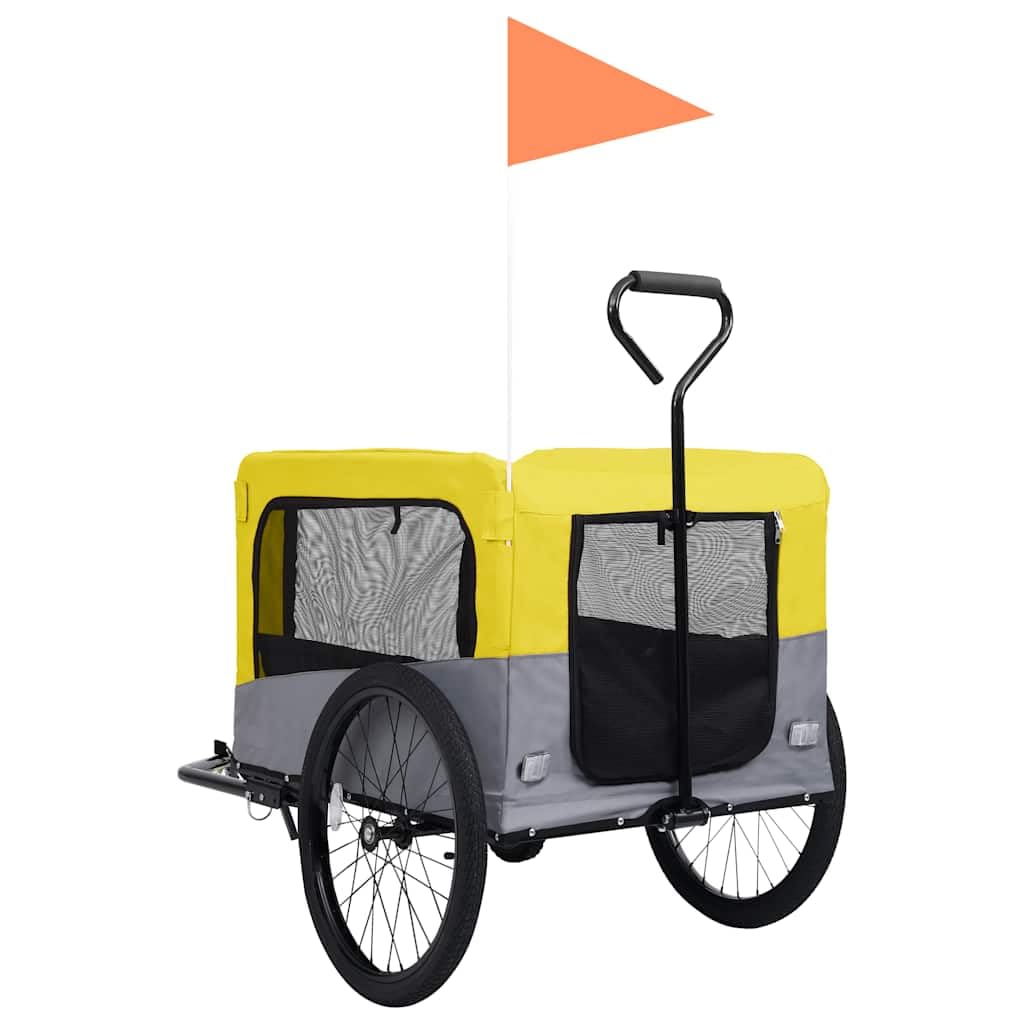 2-in-1 Fahrradanhänger und Buggy für Hunde, Katzen und Haustiere Gelb Grau, faltbar mit Netzfenstern und Belüftung, klappbar, mit Rädern für Reise, Transport, Spazieren, Joggen und Wandern