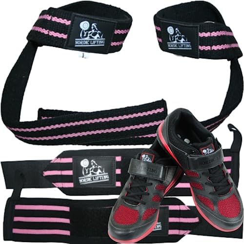 Wrist Wraps & Lifting Straps Bundle - Pink Bundle with Shoes Venja Size 7 - Black Red image 4
