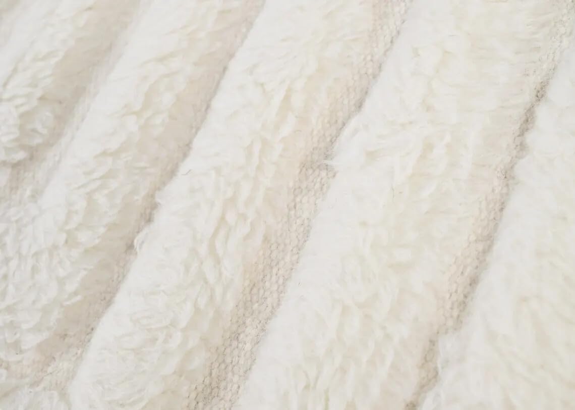 Hand Woven Ivory Wool Rectangular Geometric Textured Living Room Area Rug 54 Pounds 7.0x10.0
