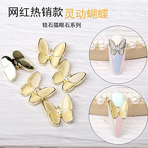 Nagelschmuck, Schmetterling, Katzenauge, Kristall, Strass, Strass, DIY-Nagelkunst-Zubehör, goldfarben, 12 mm – Bild 3