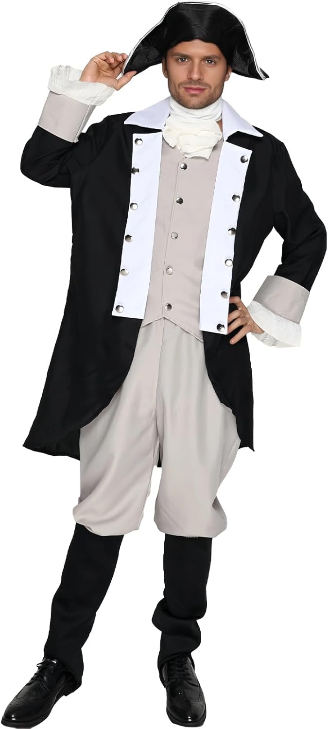 EraSpooky Mens George Washington Costume Adult Founding Father Colonial Outfits Medium