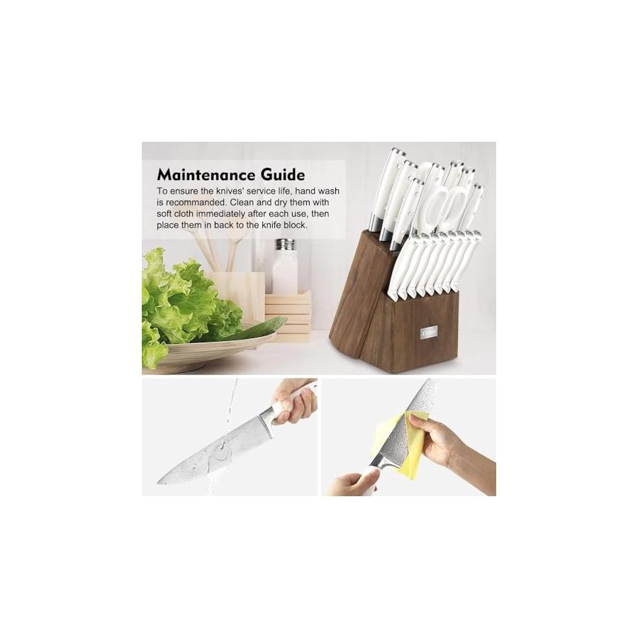 Knife-Set-15-PCS-Kitchen-Knife-Set-with-Block-Germany-High-Carbon-Stainless-Steel-Chef-Knife-Block-Set-Knives-Set-for-Kitchen-with-Sharpener-Finger-Guard-Ultra-Sharp-White Knife Set, 15 PCS Kitchen Knife Set with Block, Germany High Carbon Stainless Steel Chef Knife Block Set, Knives Set for Kitchen with Sharpener & Finger Guard, Ultra Sharp, White