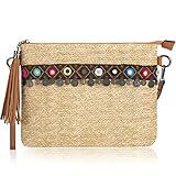 Material ambiental: bolso de paja suave y natural, con correa de hombro y muñequera de cuero PU extraíbles. Múltiples formas de transporte, puede usarlo como bolso cruzado, bolso de hombro, bolso de mano. El estilo de transporte diferente trae un estado de ánimo diferente.