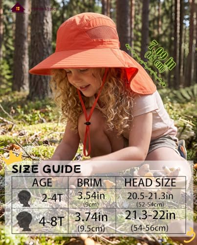 Image of Home Prefer UPF50 Wide Brim Kids Sun Hat Neck Flap Boys Girls Sun Protection Hat for Beach Fishing