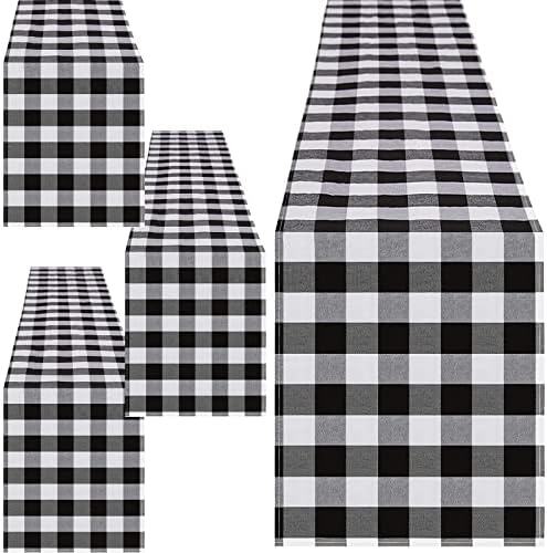 4PCS Buffalo Plaid Table Runners Buffalo Check Collection Black and White 13x72inch Buffalo Check Classic Farmhouse Table Runner for Family Dinner Farmhouse Wedding Thanksgiving Christmas Decoration
