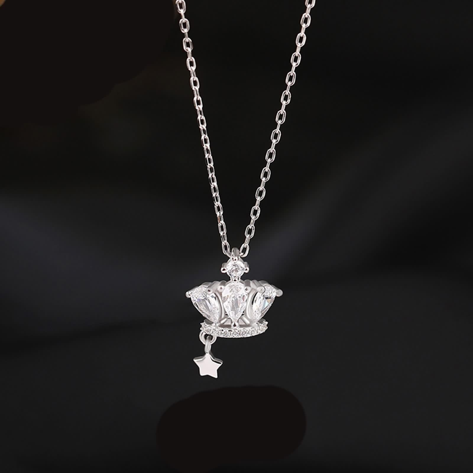 Moissanite Necklace, Women's Chain Necklace Pendant Jewelry White Gold 9K/14K/18K Korona i Gwiazda 40+5 cm Długość