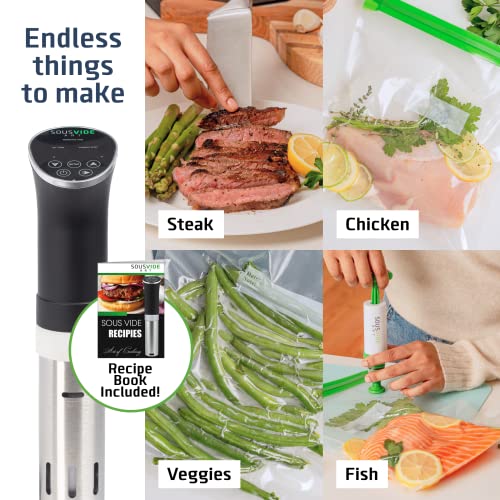 Sousvide Art Precision Cooker Kit | 1000W Standard Sous Vide Machine Immersion Cookers Circulator | 15 Vacuum Seal Bags, Vacuum Pump, Digital Timer, & Temperature Control | All In One Sous Vide Machines #TOP5