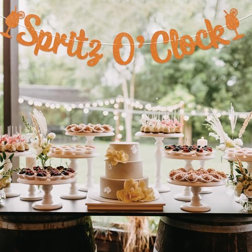 Image of Spritz O'Clock Banner - Lemon Citrus Bridal Shower Bachelorette Wedding Party Decorations, Spritz Bar Banner, Orange Birthday Spritz Station Decoration Orange Glitter