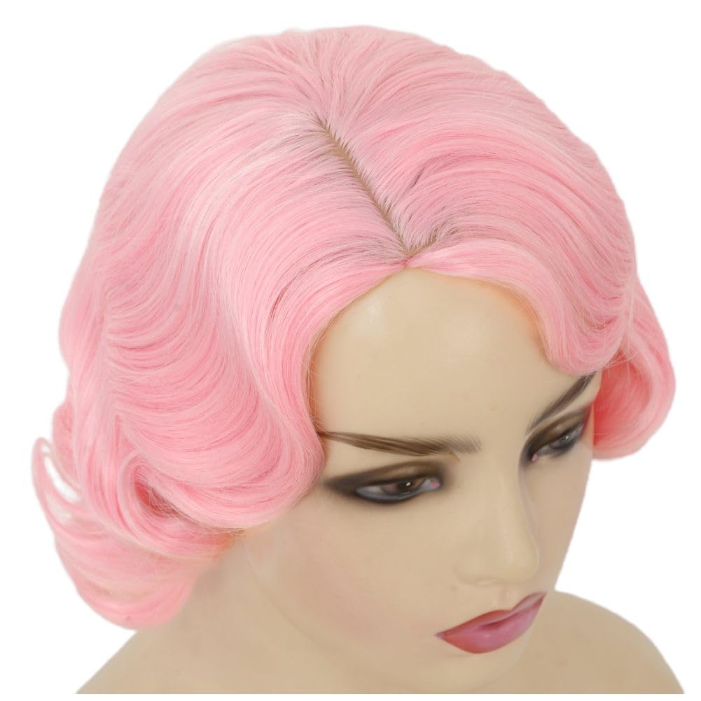 Short Pink Curly 1920s Wigs for Women Finger Wave Wig for Lady Halloween Costume Party Cosplay Hair Wigs - Image 6