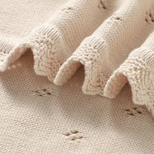 Image of mimixiong Cotton Baby Blanket Knitted Crochet Receiving Crib Nursery Swaddling Blankets for Newborn Baby Boy Girl 30x40 Inch (Oatmeal)
