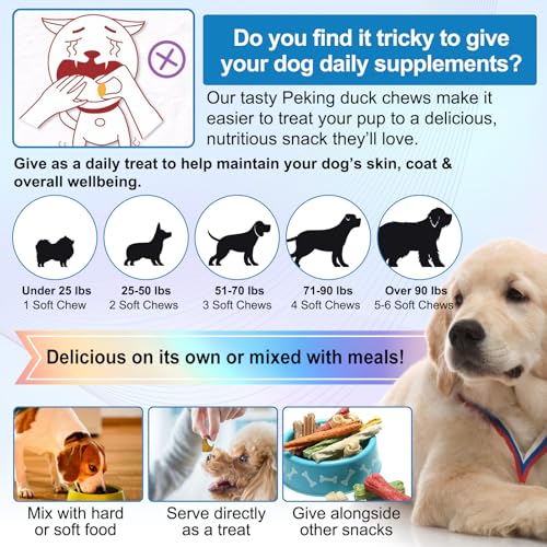 Allergie-Linderung Kauen für Hunde(60 Zählen Peking-Enten-Geschmack),Kausnack zur Unterstützung der Verdauung & bei juckender Haut,Saisonale Allergien,Anti-Juckreiz