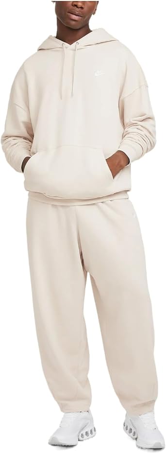 Nike Club Fleece Mens Oversized French Terry Pullover Hoodie HJ1816-104, Light Orewood Brown/Light Orewood Brown/White Size Small