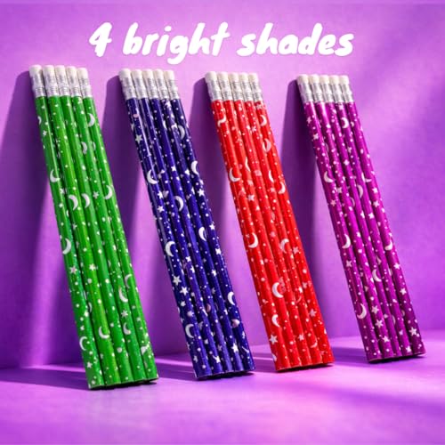 Image of Starry Night Pencil (100) | Super Fun Unicorn & Space Cartoon Theme Dark Lead Pencils for Kids | HB Writing Pencils for Girls & Boys | School & Return Gift Stationery.