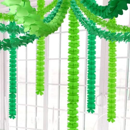 Cheerland Green Party Decorations Clover Streamers Leaf Paper Hanging Banners Shamrock for Wedding Baby Shower St Patrick\'s Day Jungle Wild One Birthday Tropical Dino Party Celebration Supplies 4pcs - Thumbnail 7