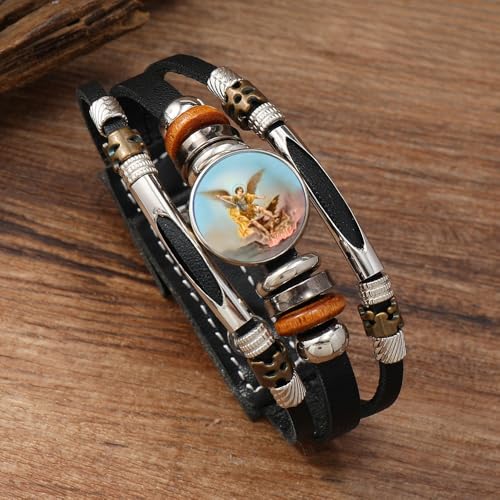 Saint Michael the Archangel Braided Rope Bracelet - Adjustable Multi layer Leather Cords Beaded Bracelet for Men and Women4