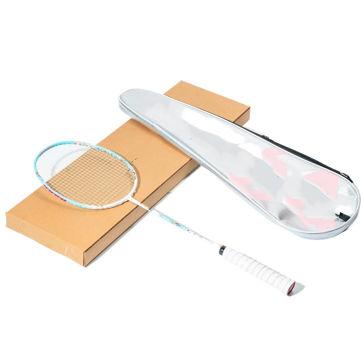 Badminton Set Racchetta da Badminton in Fibra di Carbonio 92 g, Racchetta Max 30 libbre, Singola/Doppia, Sport all'Aria Aperta(1PCS Cyan Sacks)