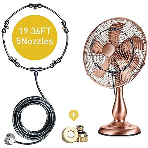 BYBAG Outdoor Misting Fan Kit for Water Misting Cooling System Misters.19.36FT (5.9M) Mister Fan Line and 5 Brass Mist Nozzles and A Brass Adapter .Fan Mister for Cooling Outdoor Patio… Cover