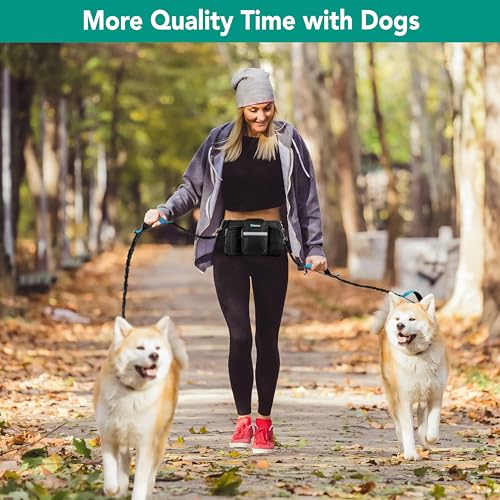 PetAmi Premium Hands Free Dog Leash for 2 Dogs, Adjustable Waist Belt Leash for Dog Walking, Fanny Pack Accessories Bag Dual Bungee Leash for Running, Hiking, Jogging, Biking, Black by PetAmi - Image 6