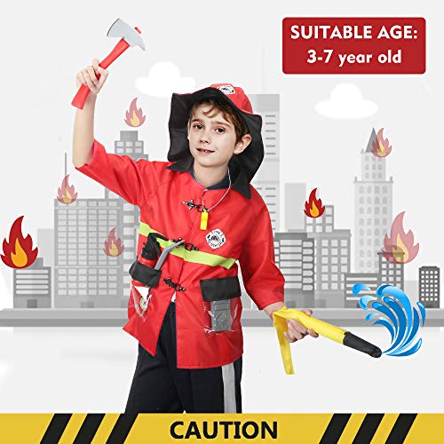 Brandweerman Kostuum voor kinderen, wasbaar brandweerman kostuumset met opbergzak, rollenspel, brandweerman, verkleedset voor kinderen vanaf 3 jaar - Image 5