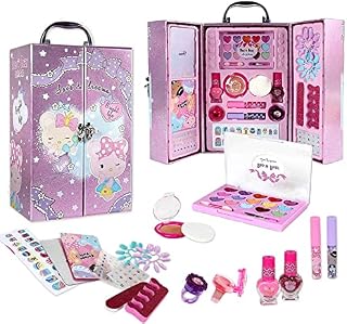 xwin sportseries Kids Portable Cosmetics Box, Kids Realistic Washable Makeup Set Kids Hairdressing Tool Set, Hair Beauty Set, Non Toxic Water Based Makeup Kids Gift Set