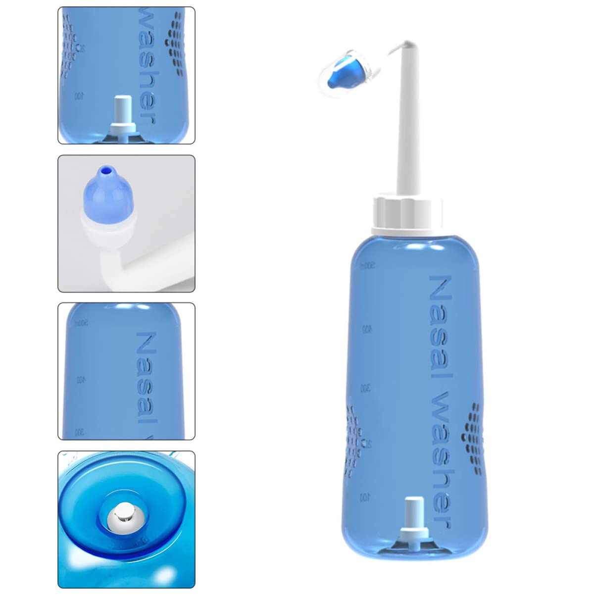 PLAFOPE Nasendusche Erwachsene 500-ml Nasenreinigungsflasche aus Kunststoff mit 2 Düsen und Wasserflusskontrolle für Nasenspülung zu Hause und Unterwegs