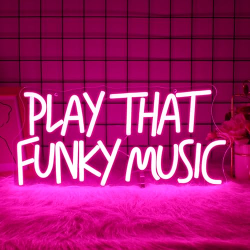 Image of Funky Music Neon Sign, JGHTURIE Neon Signs for Wall Decor Pink Light up LED Signs for Bedroom Party Bar Club Decoration USB Powered