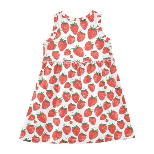 Girls and Toddlers'Sleeveless Red Strawberry Cartoon Print Summer Casual Dresses for Home Party Beach 2-8 Years2