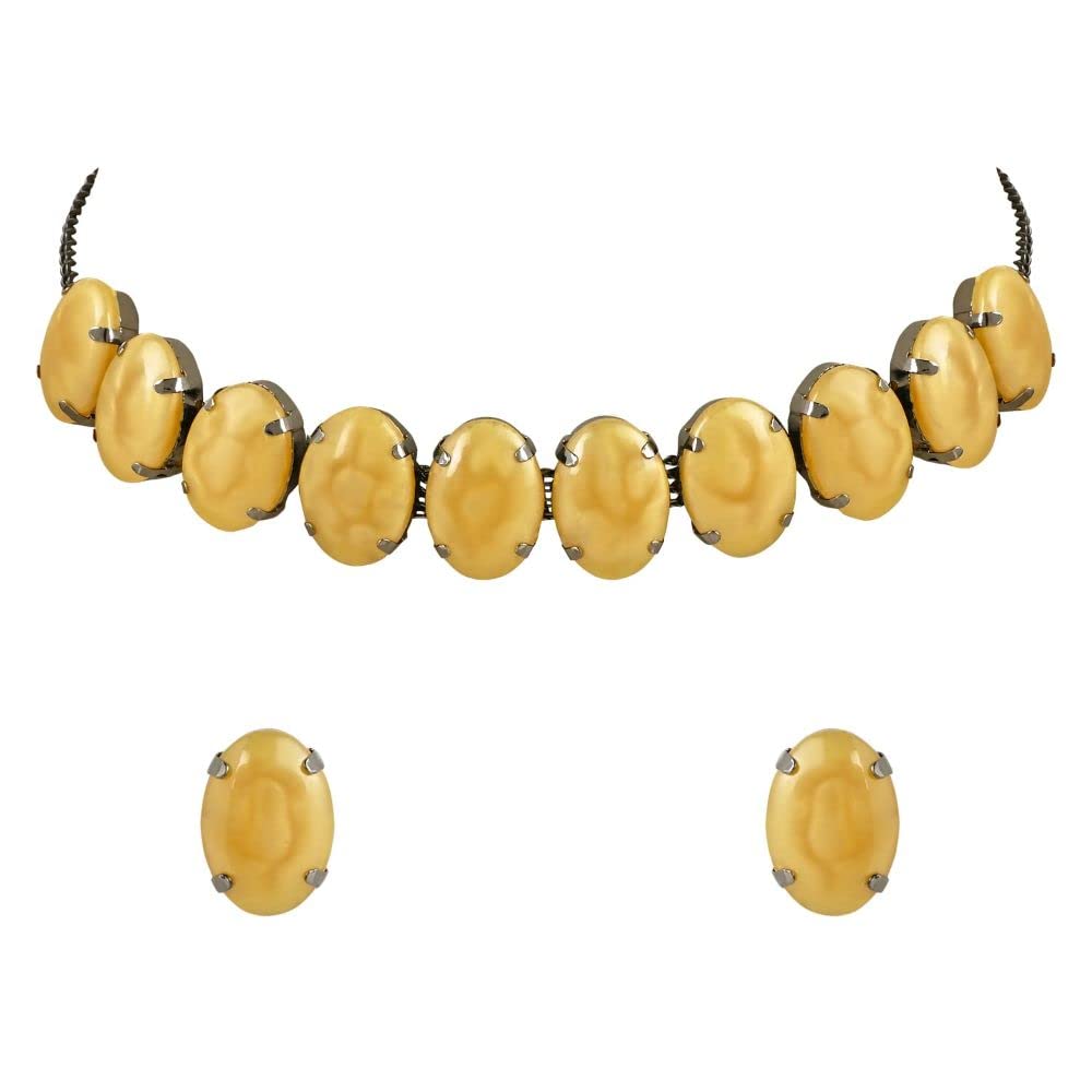 I Jewels Glamorous Fashionable Eye-Catching Yellow Beaded Choker and Earrings Set For Women/Girls (ML318Y) (B0C1T52TVB) Amazon Price History, Amazon Price Tracker