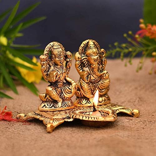 phareLamp Presents Laxmi Ganesh Idol Showpiece Oil Lamp Diya Deepak (Golden1) #A278