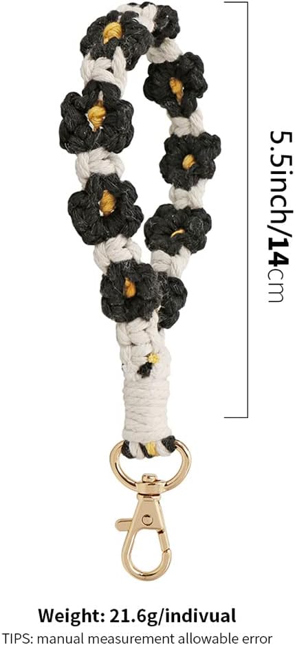 XGALBLA Cute Macrame Keychain Boho Handmade Weave Wristlet Bracelet Keychain Floral Wrist Lanyard Keyring Holder for Women image 2