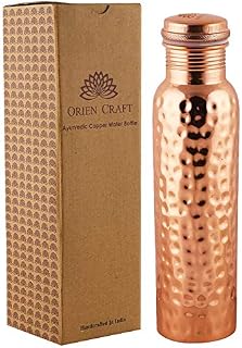 ORIEN CRAFT Hammered Ayurvedic Copper Water Bottle 34 Oz an Ayurvedic Pure Copper