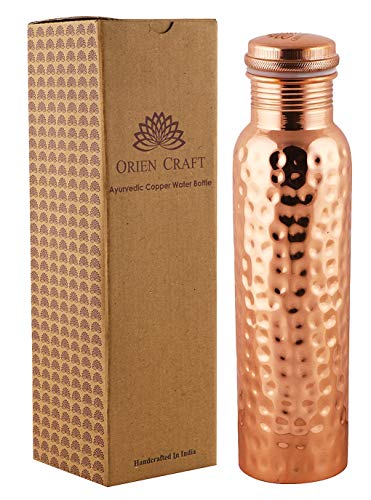 ORIEN CRAFT Hammered Ayurvedic Copper Water Bottle 34 Oz an Ayurvedic Pure Copper