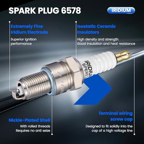 Image of 6578 Iridium Spark Plugs 8 Pack - Compatible with Buick Compatible with Cadillac Chevy Cherokee 300 Special Calais Suburban Caravan Dakota Dart, 2.0L 3.2L 5.0L - Replaces BPR4ES Spark Plug