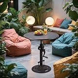 LOKKHAN Vintage Industrial Adjustable Height Crank Table for Home or CafΓ©- Round Iron Bistro/Dining/Desk with Mechanical Inspired Hand- Rustic Antique Style, Copper