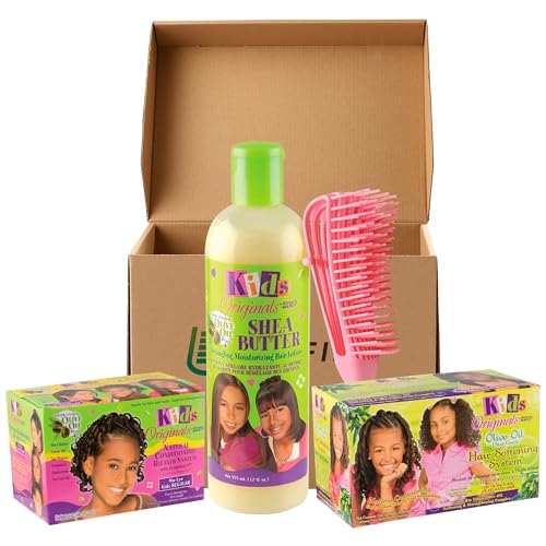 Detangling Moisturizing Hair Lotion Hair Relaxer Kit System Regular and Hair Softening System 3 Bundle Includes Kids Originals Africa