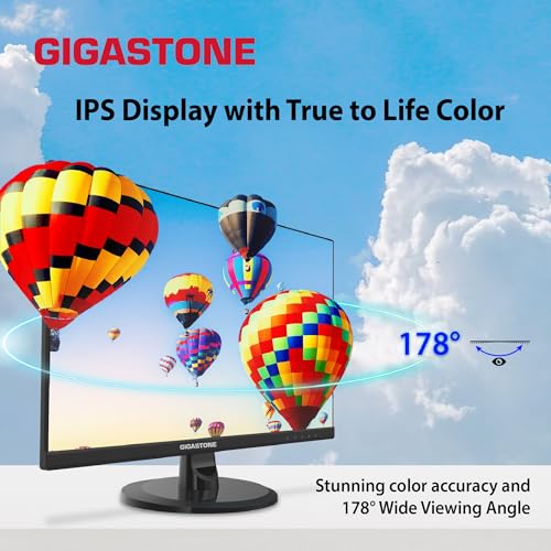 Image of Gigastone 24 inch IPS LED Back Light Monitor 75Hz FHD 1920 x 1080, 1080P 178 Wide View Frameless Computer Monitor 5ms, Built-in Speakers, Eye Care Technology, Ergonomic Tilt VESA Mount, HDMI VGA