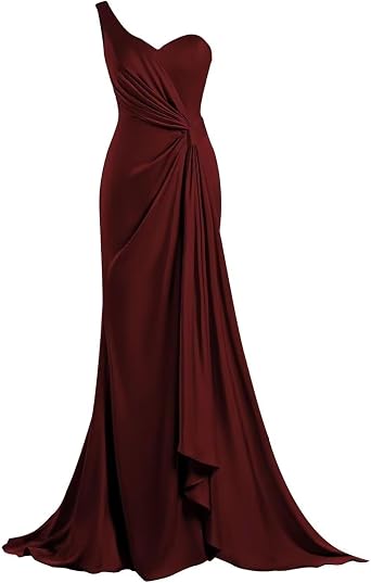 One Shoulder Satin Bridesmaid Dresses with Slit 2025 Long Mermaid Bodycon Ruched Evening Party Gown