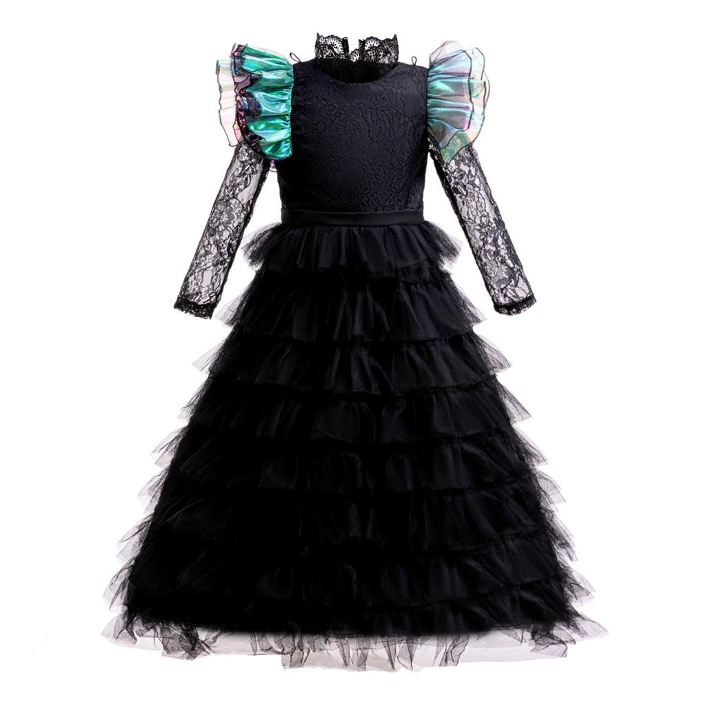 Lito Angels Girls Witch Elphaba Costume with Cape Gothic Deluxe Black Lace Tulle Dress Ball Gown for Halloween Masquerade Role Play - Image 3