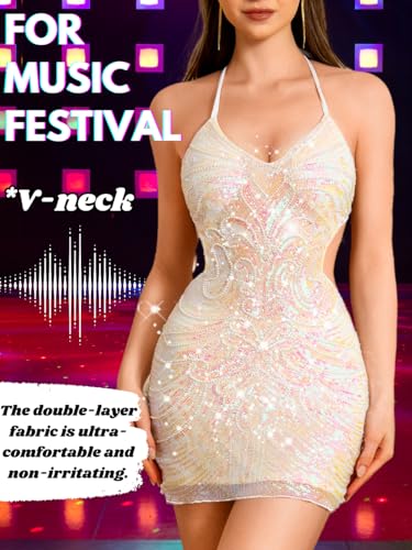 Image of ShawGobow Sequin Dress for Women,Glitter Sparkly Backless Bodycon Mini Dresses,Sexy Concert Outfits Prom Homecoming
