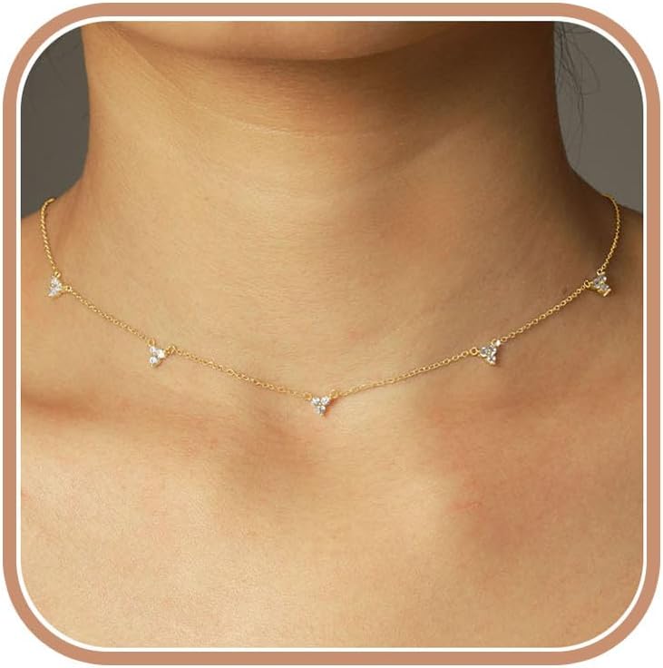 Lucky Leaf Charm Necklace for Women 925 Sterling Silver Trendy Dainty 14K Gold Plated Cute White CZ Pendant Choker Necklaces to Daughter Mom Geometric Triangle Chain Birthday Graduation Jewelry Gifts