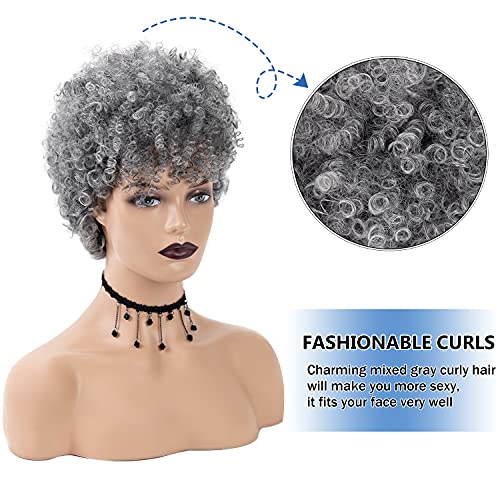 Sevencolors Short Grey Curly Wigs For Black Women Synthetic Gray Silver Hair Wigs Afro Kinky Curly Short Wigs Natural Looking #TOP1