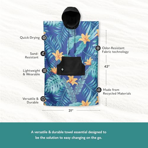 Image of Nomadix Changing Poncho - Quick Dry & Absorbent Hooded Surf & Swim Poncho - Sewn Sides for Private Changing - Front Pocket Storage - Made from Post-Consumer Recycled Materials