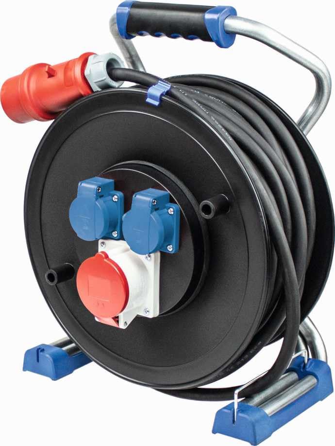 AS - Schwabe Xperts - Enrollador de cable CEE 30 m H07RN-F 5G2,5, IP44 exterior con 2 enchufes con tierra, 1 enchufe CEE 400 V 5 polos, protección térmica, Made in Germany
