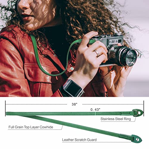 Padwa Green Genuine Leather Camera Strap And Camera Hand Wrist Strap Set - Full Grain Cowhide, Soft And Comfortable, Minimalist Camera Straps For Photographers Gift #TOP6