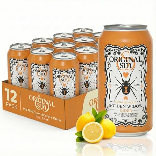 Original Sin Non Alcoholic Cider - Golden Widow Tea | Sparkling Apple Cider Vinegar Drink with 25% Fruit Juice | Sugar Free Non Alcoholic Drinks- Lemon Flavour