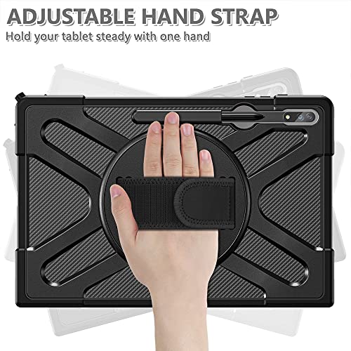 Zenrich Galaxy Tab S8 Ultra Case 14.6 Inch 2022 With S Pen Holder, Slim Case For Samsung Tab S8 Ultra With Kickstand And Hand Strap, Compatible With Original Type Cover Keyboard-Black #TOP3